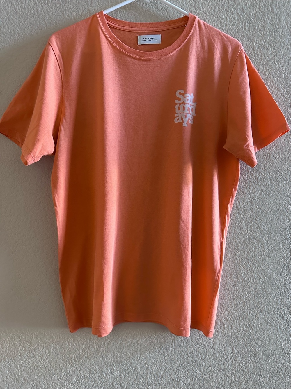 Saturdays NYC Coral Graphic Tee with White Chest and Back Logo